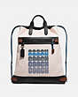 COACH®,ACADEMY DRAWSTRING BACKPACK IN COLORBLOCK,Leather,Medium,Black Copper/Chalk/Black,Front View