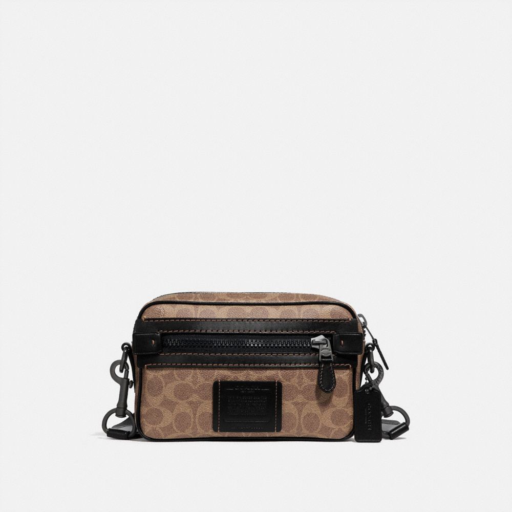 COACH®,ACADEMY CROSSBODY IN SIGNATURE CANVAS,pvc,Small,Black Copper/Khaki,Front View