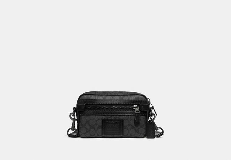 COACH®,ACADEMY CROSSBODY IN SIGNATURE CANVAS,pvc,Small,Gunmetal/Charcoal,Front View