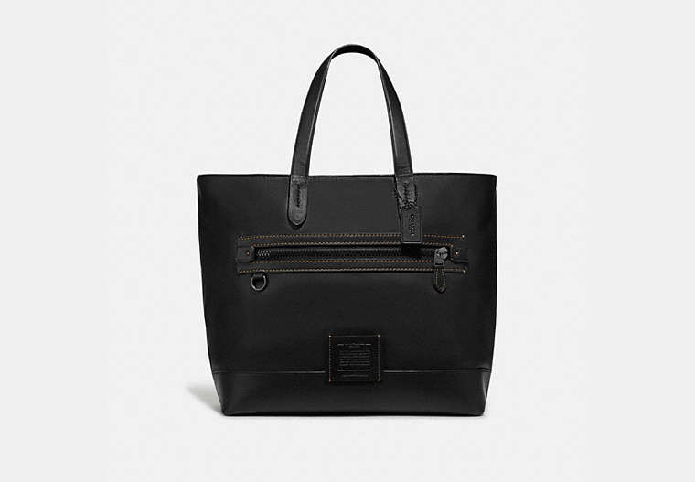 COACH®,ACADEMY TOTE,Leather,X-Large,Black Copper/Black,Front View image number 0