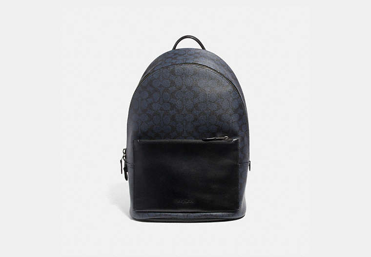 COACH®,METROPOLITAN SOFT BACKPACK IN SIGNATURE CANVAS,Coated Canvas,X-Large,Gunmetal/Midnight Navy,Front View