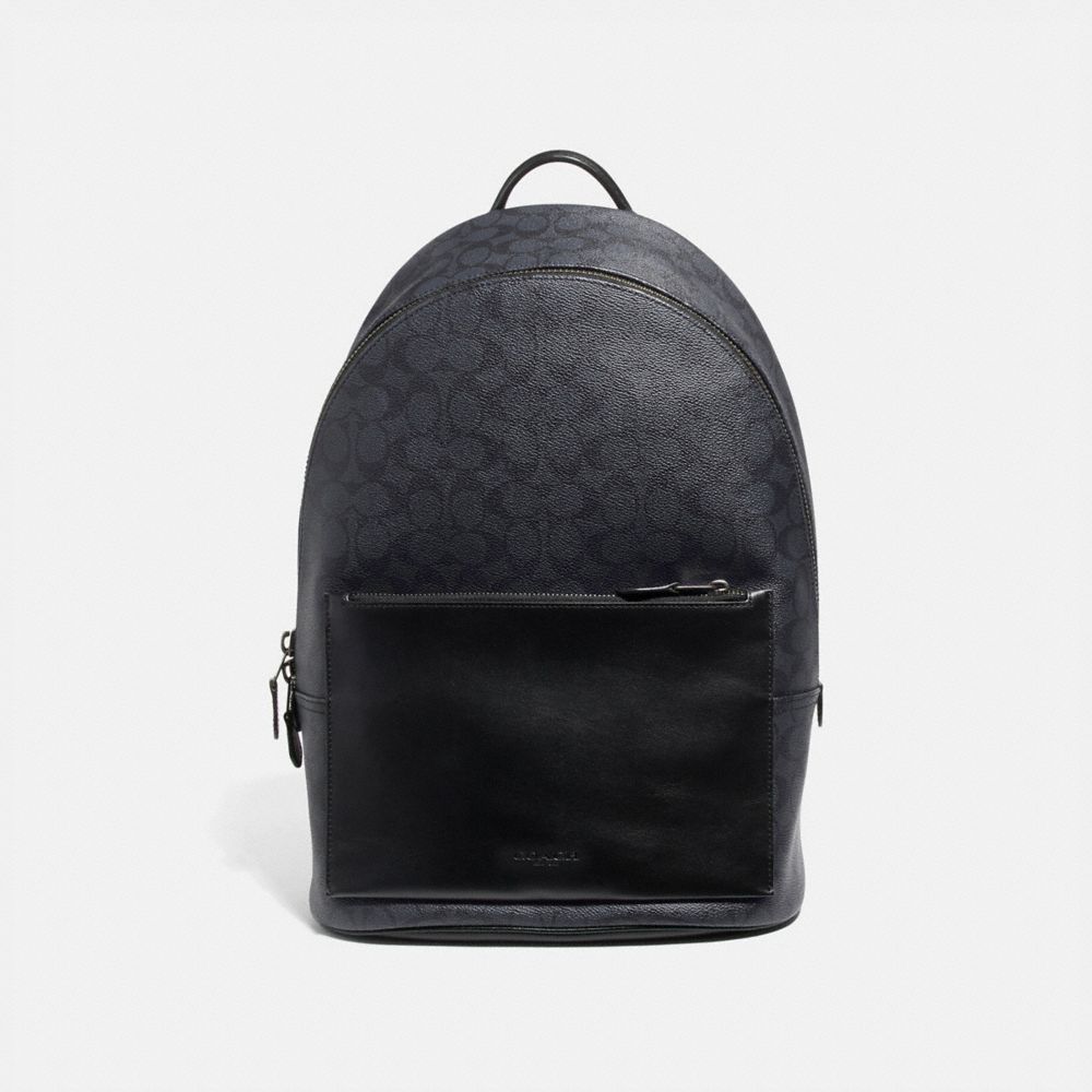 COACH®,METROPOLITAN SOFT BACKPACK IN SIGNATURE CANVAS,Coated Canvas,X-Large,Gunmetal/Charcoal,Front View image number 0