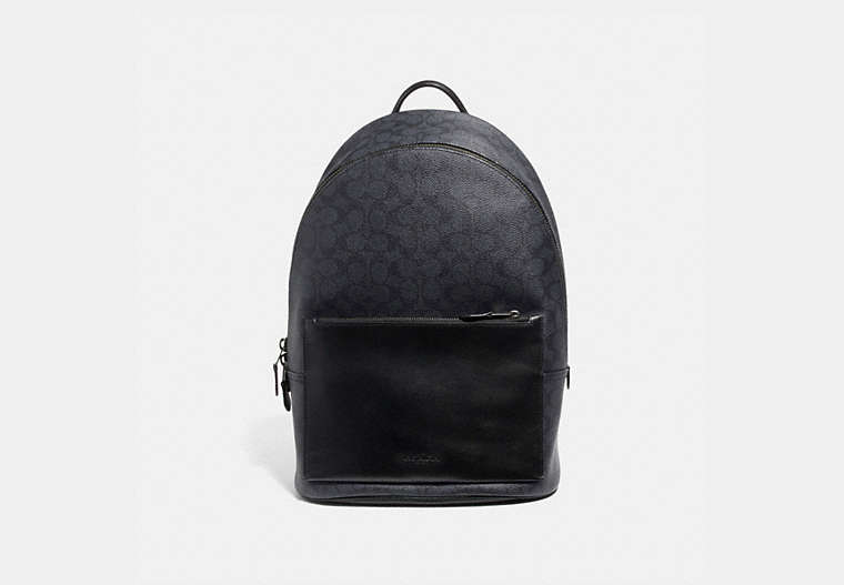 COACH®,METROPOLITAN SOFT BACKPACK IN SIGNATURE CANVAS,Coated Canvas,X-Large,Gunmetal/Charcoal,Front View image number 0