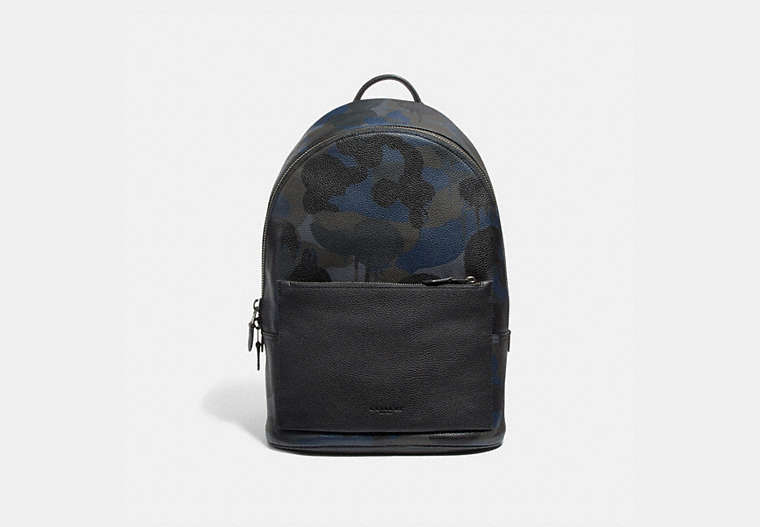 COACH®,METROPOLITAN SOFT BACKPACK WITH CAMO PRINT,Leather,Black Copper Finish/Blue Wild Beast,Front View image number 0