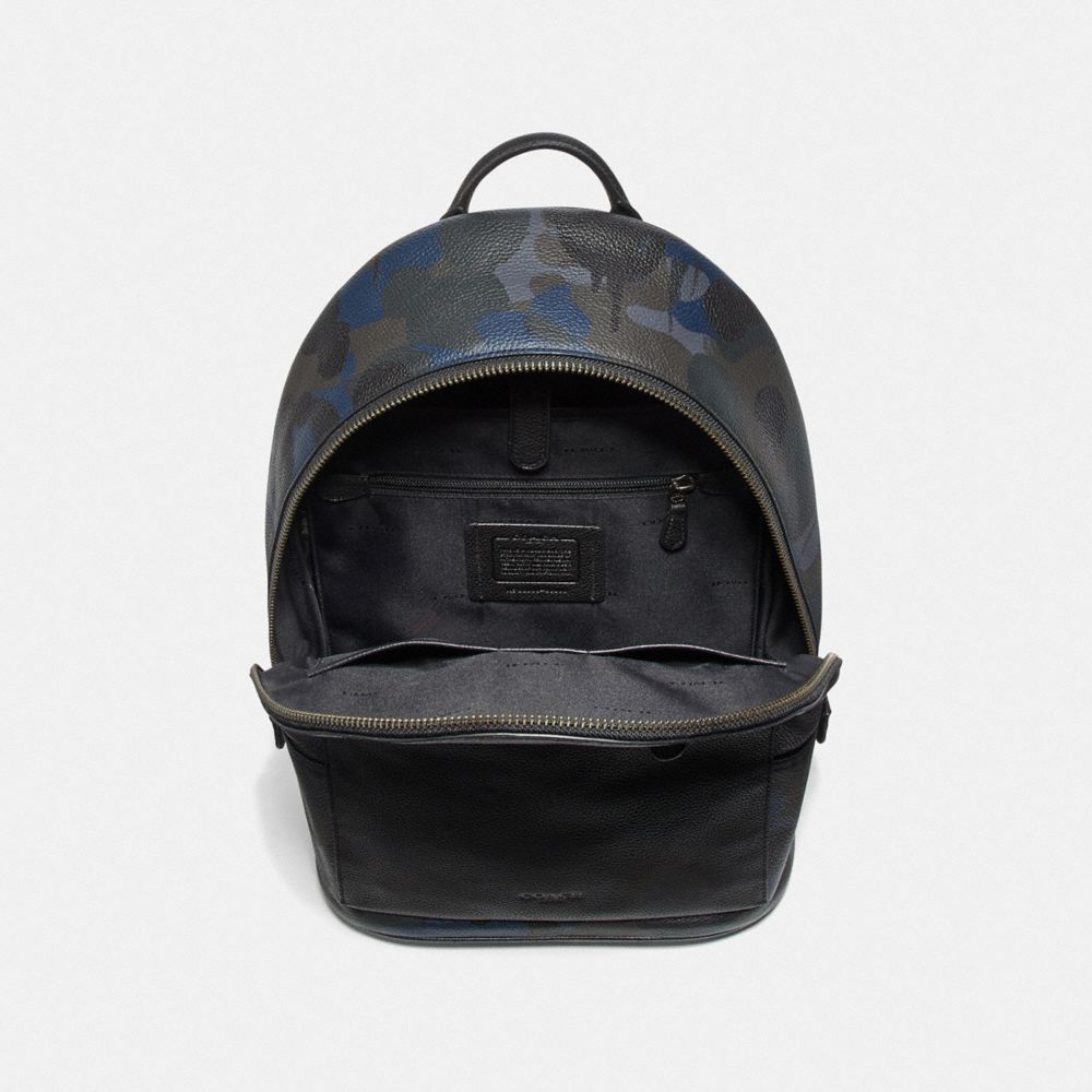 COACH®,METROPOLITAN SOFT BACKPACK WITH CAMO PRINT,Leather,Black Copper Finish/Blue Wild Beast,Inside View,Top View