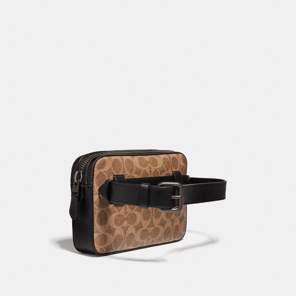 COACH®,METROPOLITAN SOFT BELT BAG IN SIGNATURE CANVAS,Coated Canvas,Mini,Black Copper/Khaki,Angle View