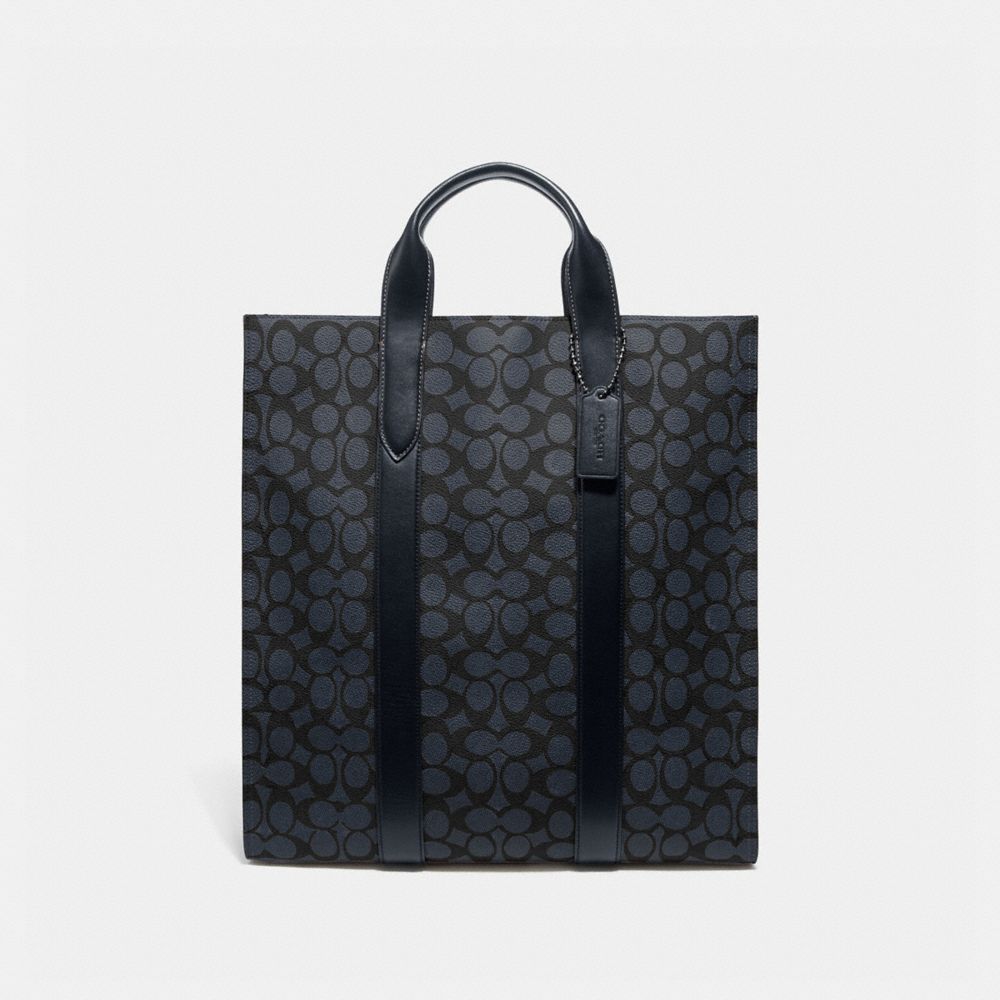 COACH®,METROPOLITAN SOFT VERTICAL TOTE IN SIGNATURE CANVAS,Coated Canvas,Large,Black Antique Nickel/Midnight Navy,Front View