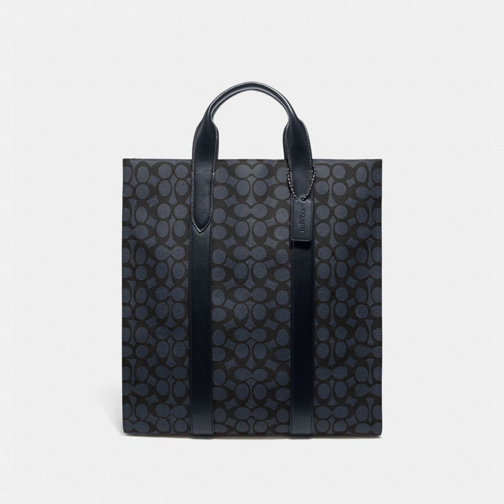 Gunmetal Midnight Navy Metropolitan Soft Vertical Tote In Signature Canvas