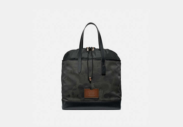 COACH®,ACADEMY TRAVEL TOTE WITH CAMO PRINT,Mixed Material,Large,Military Wild Beast/Black Copper,Front View