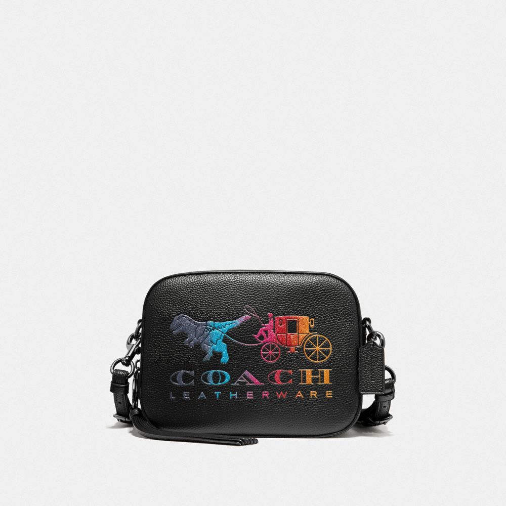 COACH®,CAMERA BAG WITH REXY AND CARRIAGE,Leather,Small,Gunmetal/Black,Front View