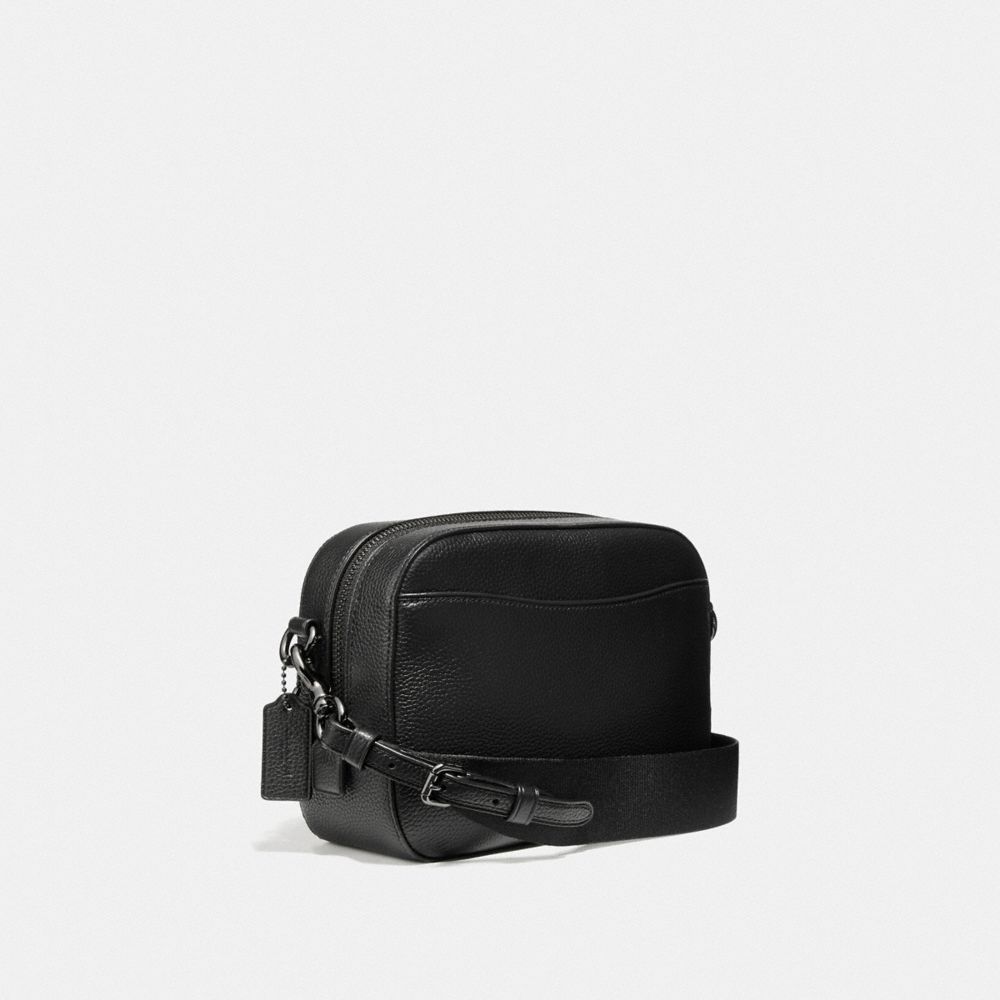 COACH®,CAMERA BAG WITH REXY AND CARRIAGE,Leather,Small,Gunmetal/Black,Angle View