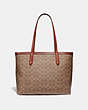 COACH®,CENTRAL TOTE WITH ZIP IN SIGNATURE CANVAS,pvc,X-Large,Brass/Tan/Rust,Back View