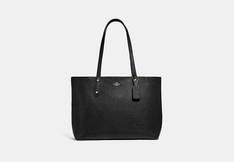 COACH®,CENTRAL TOTE WITH ZIP,Pebbled Leather,X-Large,Gold/Black,Front View
