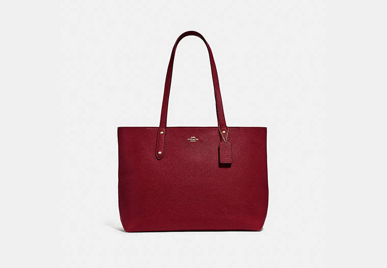 COACH®,CENTRAL TOTE WITH ZIP,Pebbled Leather,X-Large,Gold/Deep Red,Front View