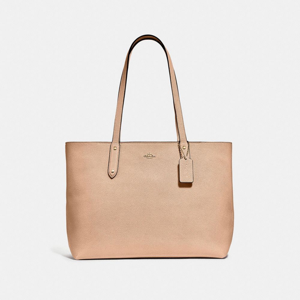 COACH®,CENTRAL TOTE WITH ZIP,Pebbled Leather,X-Large,Gold/Beechwood,Front View image number 0