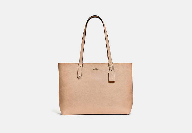 COACH®,CENTRAL TOTE WITH ZIP,Pebbled Leather,X-Large,Gold/Beechwood,Front View image number 0