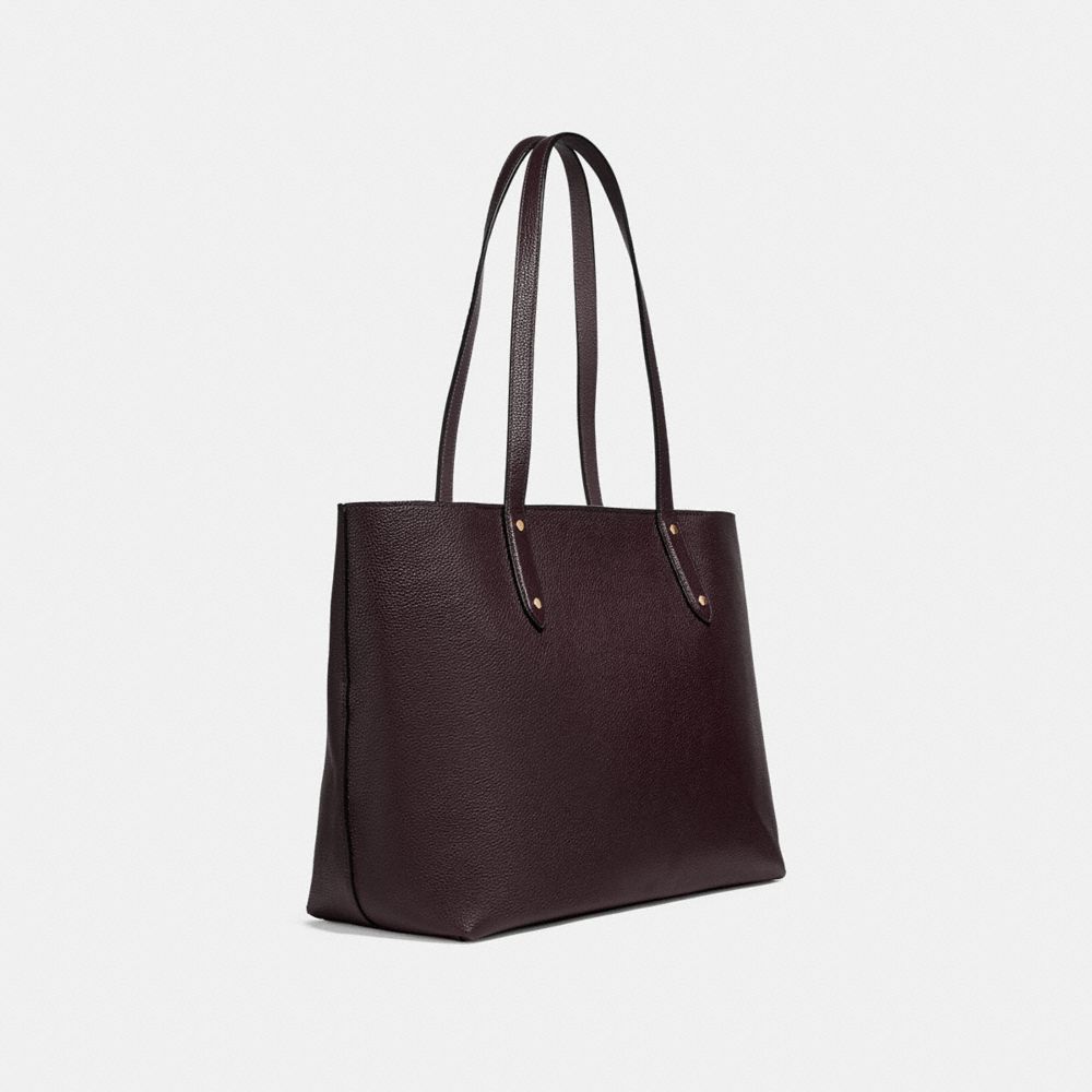 COACH®,CENTRAL TOTE WITH ZIP,Pebbled Leather,X-Large,Gold/Oxblood,Angle View