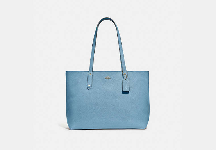 COACH®,CENTRAL TOTE WITH ZIP,Pebbled Leather,X-Large,Gold/Pacific Blue,Front View