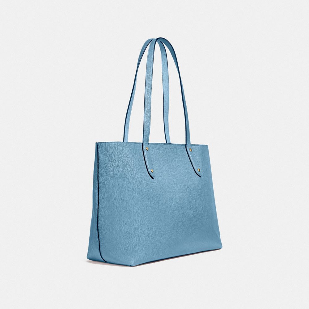 COACH®,CENTRAL TOTE WITH ZIP,Pebbled Leather,X-Large,Gold/Pacific Blue,Angle View
