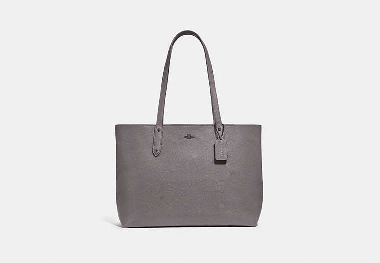 COACH®,CENTRAL TOTE WITH ZIP,Pebbled Leather,X-Large,Gunmetal/Heather Grey,Front View
