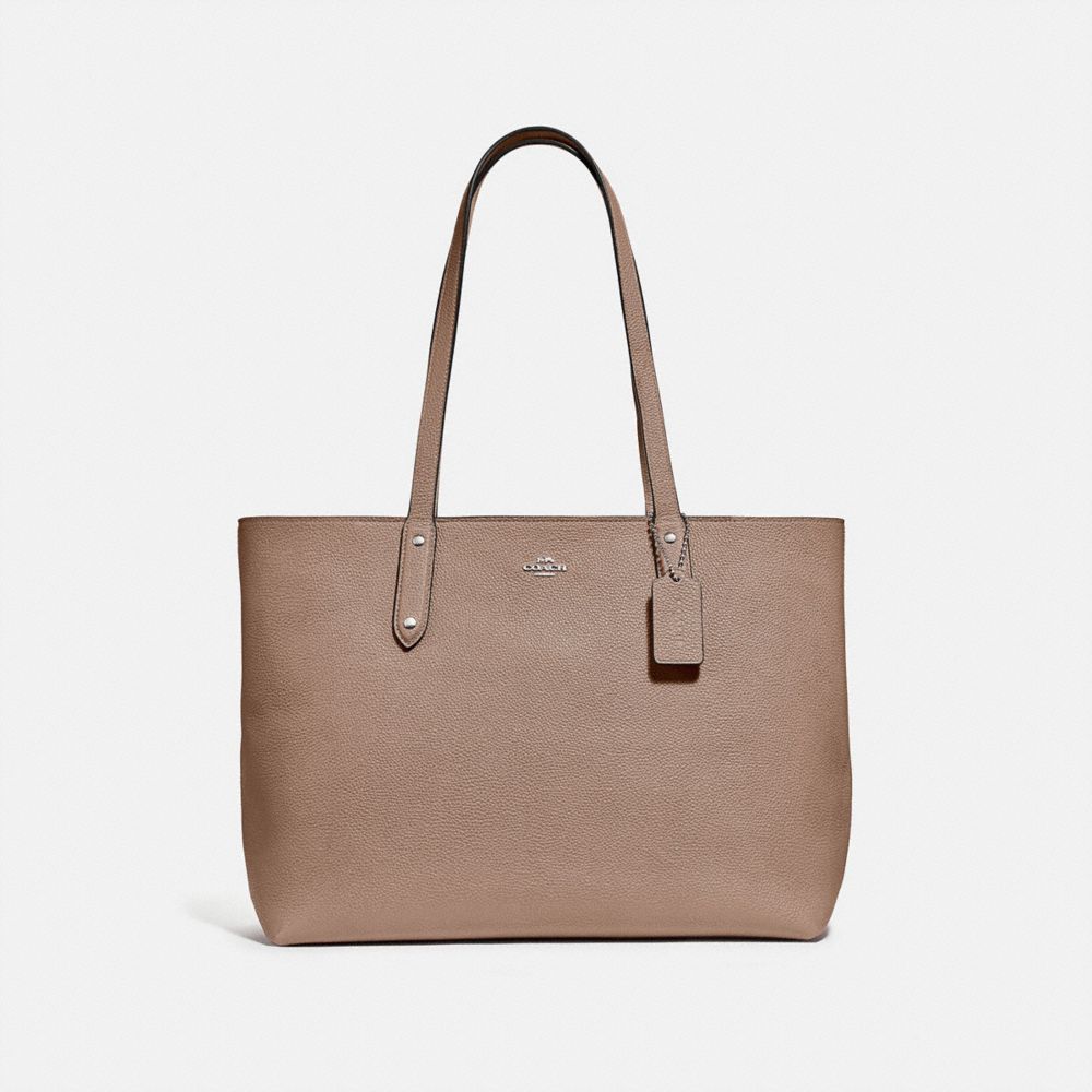 COACH®,CENTRAL TOTE WITH ZIP,Pebbled Leather,X-Large,Light Antique Nickel/Taupe,Front View