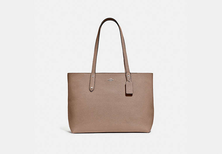 COACH®,CENTRAL TOTE WITH ZIP,Pebbled Leather,X-Large,Light Antique Nickel/Taupe,Front View