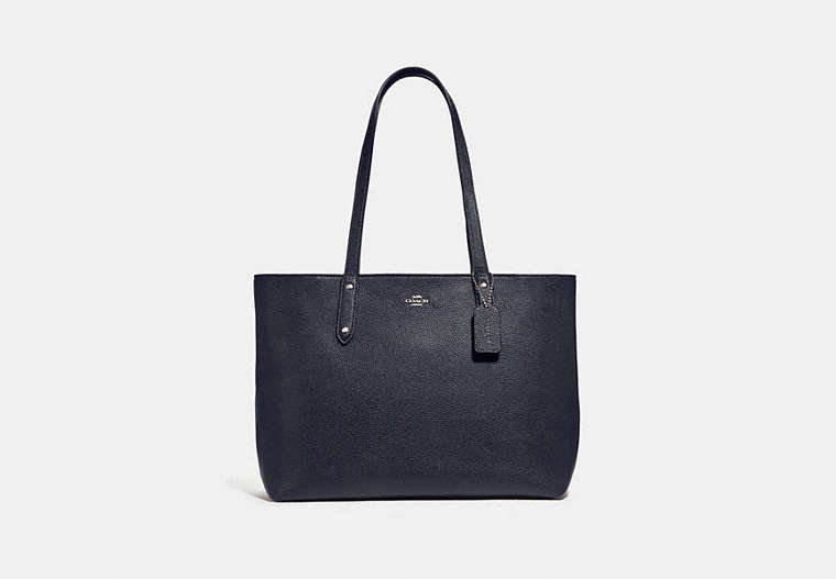 COACH®,CENTRAL TOTE WITH ZIP,Pebbled Leather,X-Large,Silver/Midnight Navy,Front View