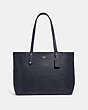 COACH®,CENTRAL TOTE WITH ZIP,Pebbled Leather,X-Large,Silver/Midnight Navy,Front View