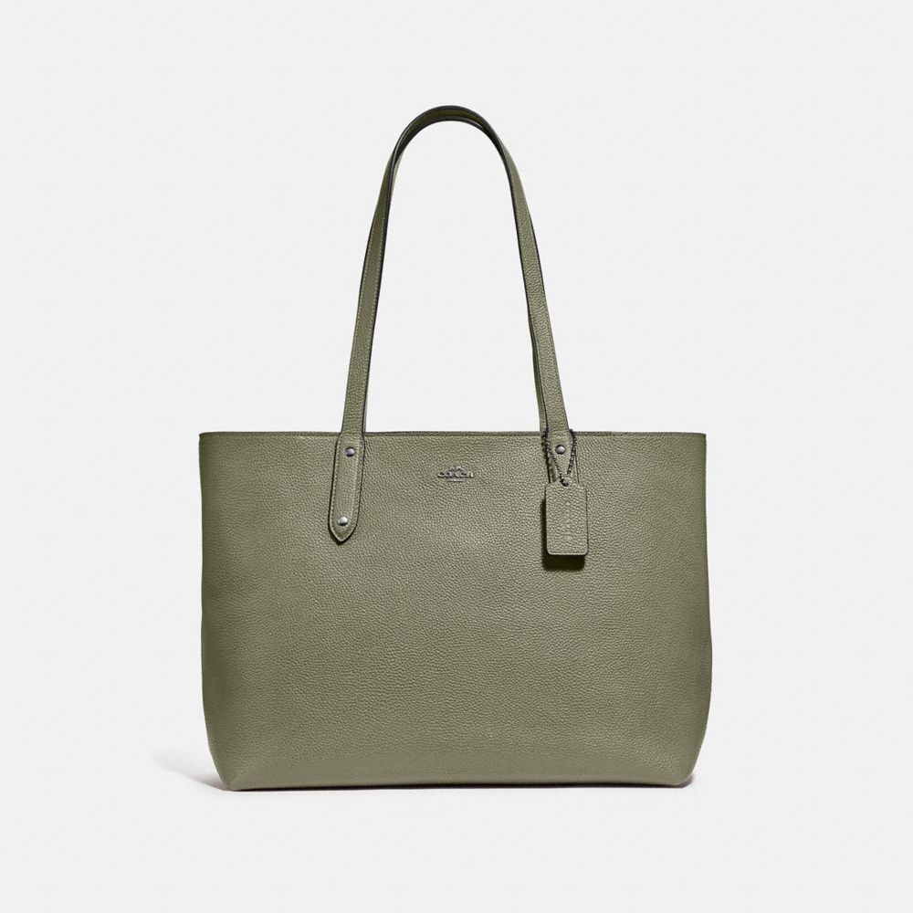 COACH®,CENTRAL TOTE WITH ZIP,Pebbled Leather,X-Large,Pewter/Light Fern,Front View