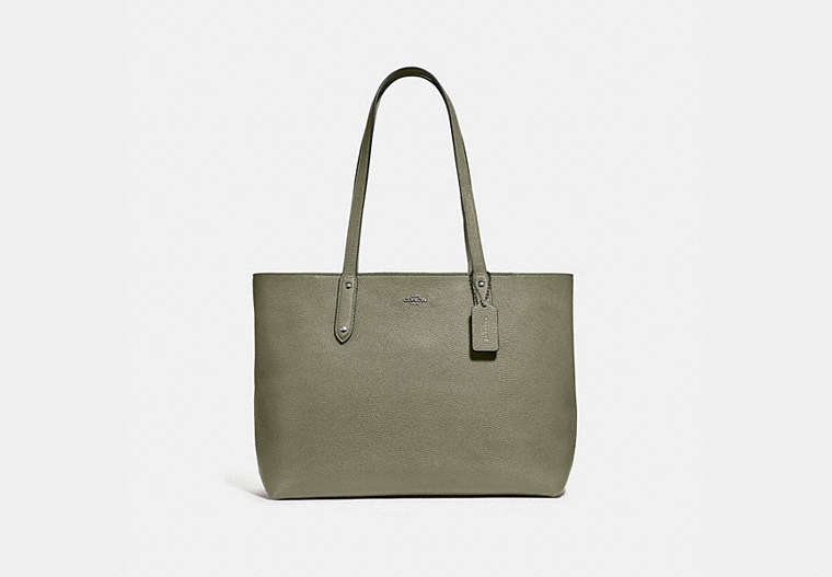 COACH®,CENTRAL TOTE WITH ZIP,Pebbled Leather,X-Large,Pewter/Light Fern,Front View
