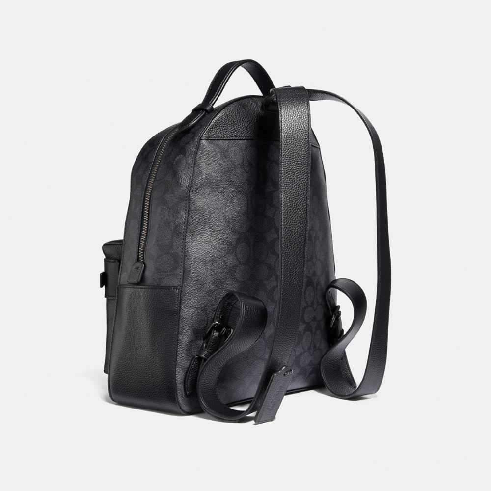 COACH®,CAMPUS BACKPACK IN SIGNATURE CANVAS WITH STAR APPLIQUE AND SNAKESKIN DETAIL,Coated Canvas,Large,Charcoal/Multi/Pewter,Angle View