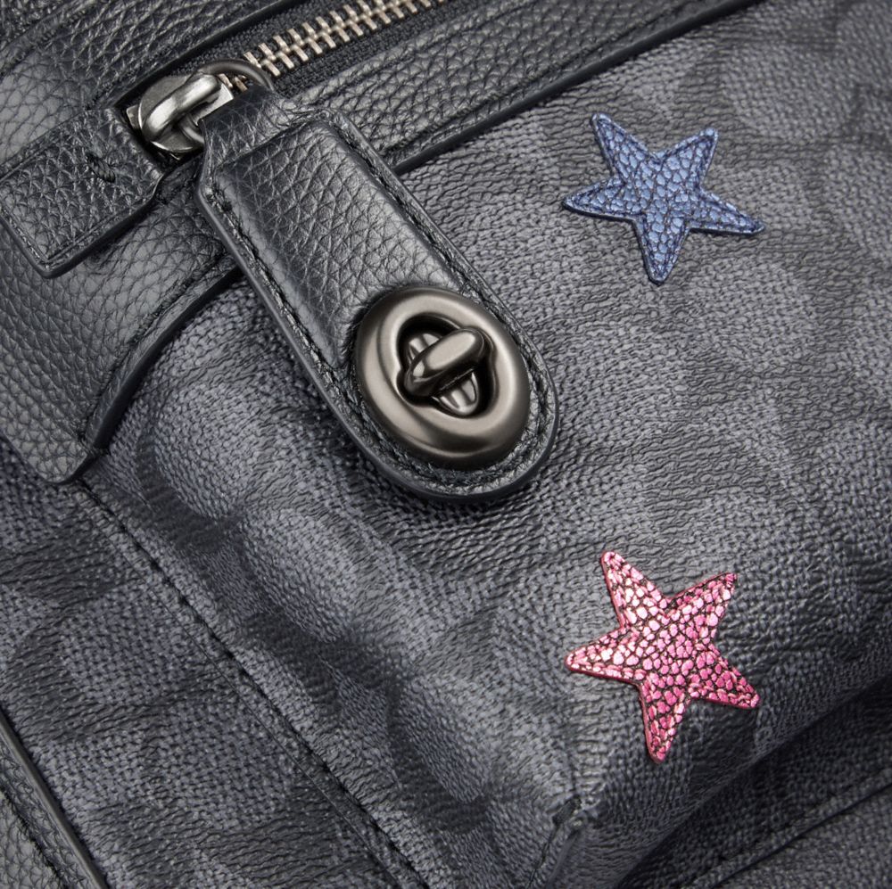 COACH COACH Campus Backpack In Signature Canvas With Star Applique And Snakeskin Detail