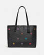 COACH®,CENTRAL TOTE IN SIGNATURE CANVAS WITH STAR APPLIQUE AND SNAKESKIN DETAIL,Coated Canvas,Large,Charcoal/Multi/Pewter,Front View