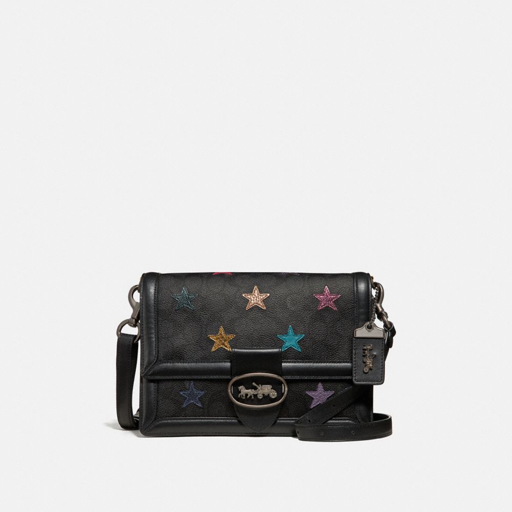 COACH Riley Shoulder Bag In Signature Canvas With Star Applique And Snakeskin Detail COACH