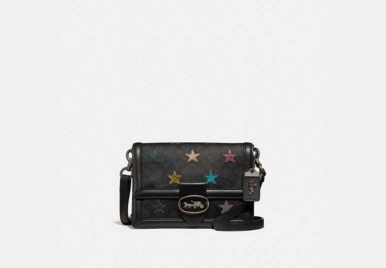 Riley Shoulder Bag In Signature Canvas With Star Applique And Snakeskin Detail
