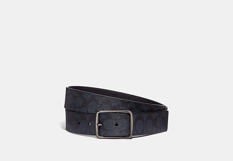 COACH®,HARNESS BUCKLE CUT-TO-SIZE REVERSIBLE BELT, 38MM,Leather,Midnight,Front View