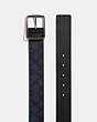 COACH®,HARNESS BUCKLE CUT-TO-SIZE REVERSIBLE BELT, 38MM,Leather,Midnight,Angle View