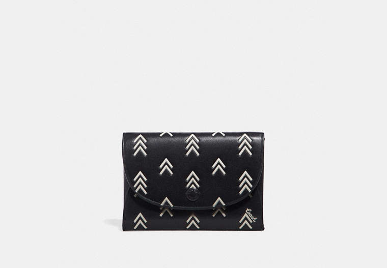 COACH®,SNAP CARD CASE WITH LINE ARROW PRINT,Leather,Black/Chalk,Front View