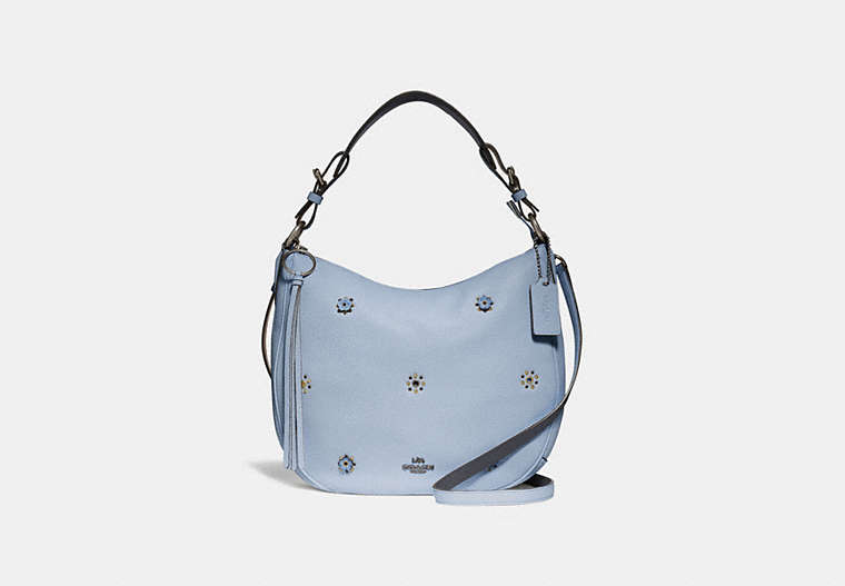 COACH®,SUTTON HOBO WITH SCATTERED RIVETS,Leather,Medium,Pewter/Mist,Front View image number 0
