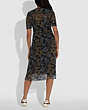 COACH®,PRINTED LONG CHIFFON V-NECK DRESS,Silk,Black/Yellow,Scale View