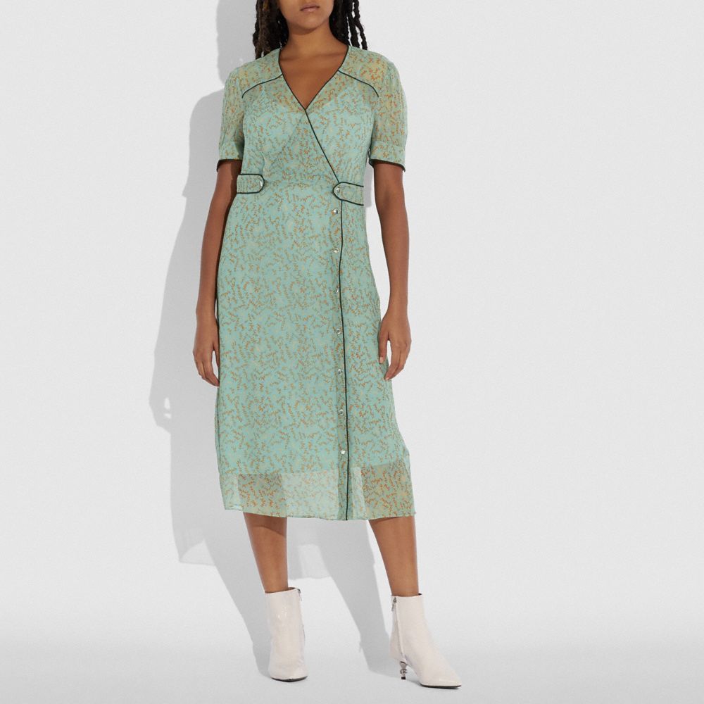 COACH®,Printed Long Chiffon V Neck Dress,,Scale View