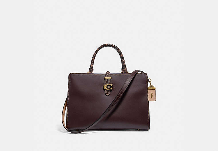 COACH®,SERRA SATCHEL IN COLORBLOCK,Leather,Large,Brass/Oxblood Multi,Front View