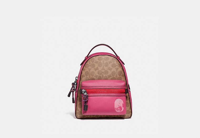 COACH®,CAMPUS BACKPACK 23 IN SIGNATURE CANVAS WITH COACH PATCH,Coated Canvas,Medium,Gunmetal/Tan Bright Cherry Multi,Front View