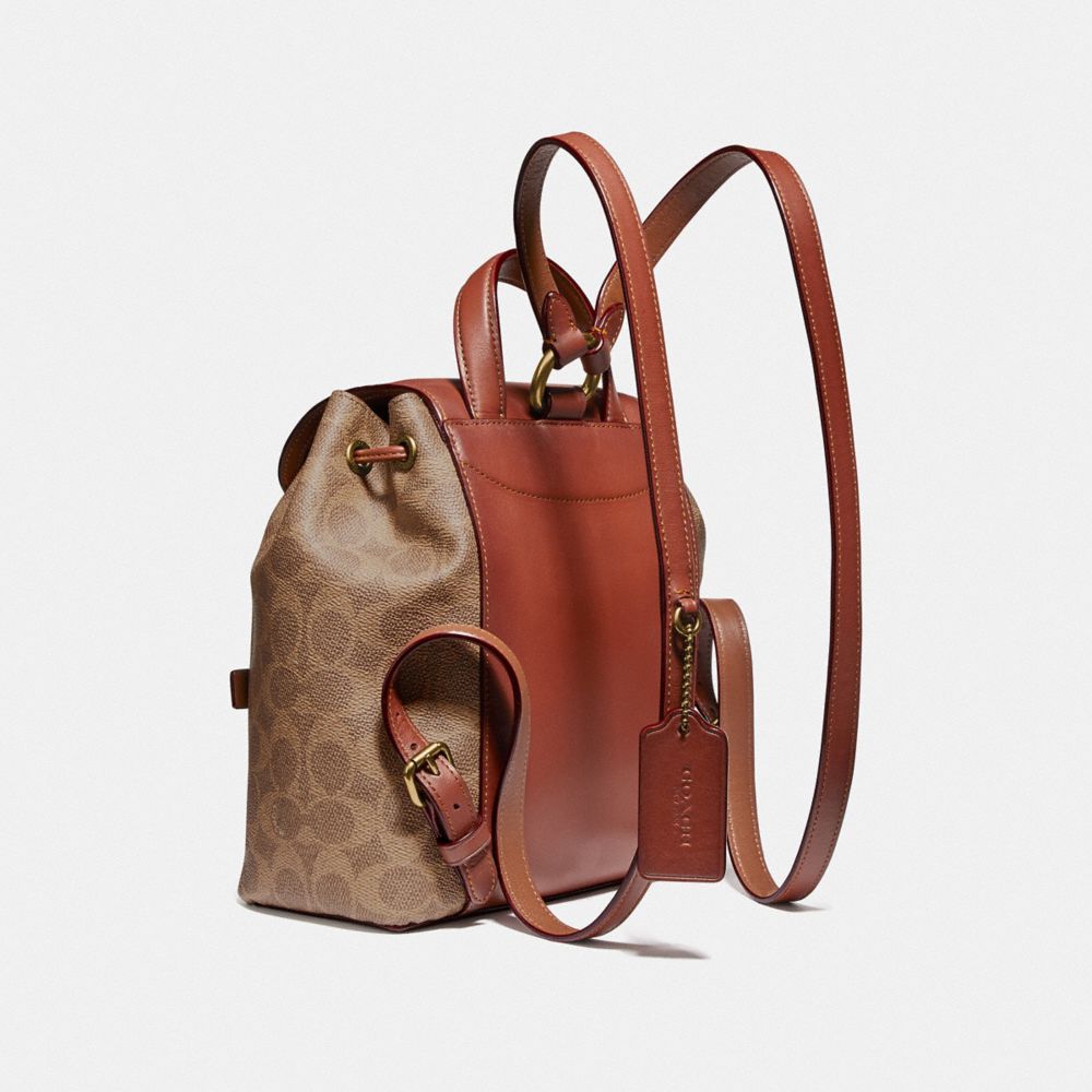 COACH®,EVIE BACKPACK 22 IN SIGNATURE CANVAS,Leather,Medium,Brass/Tan/Rust,Angle View