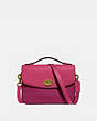 COACH®,CASSIE CROSSBODY IN COLORBLOCK,Pebble Leather,Small,Brass/Bright Cherry Multi,Front View