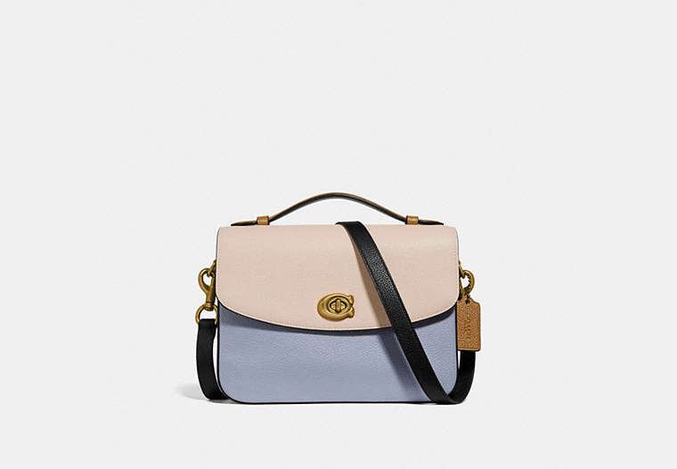 COACH®,CASSIE CROSSBODY IN COLORBLOCK,Pebble Leather,Small,Brass/Mist Straw Multi,Front View
