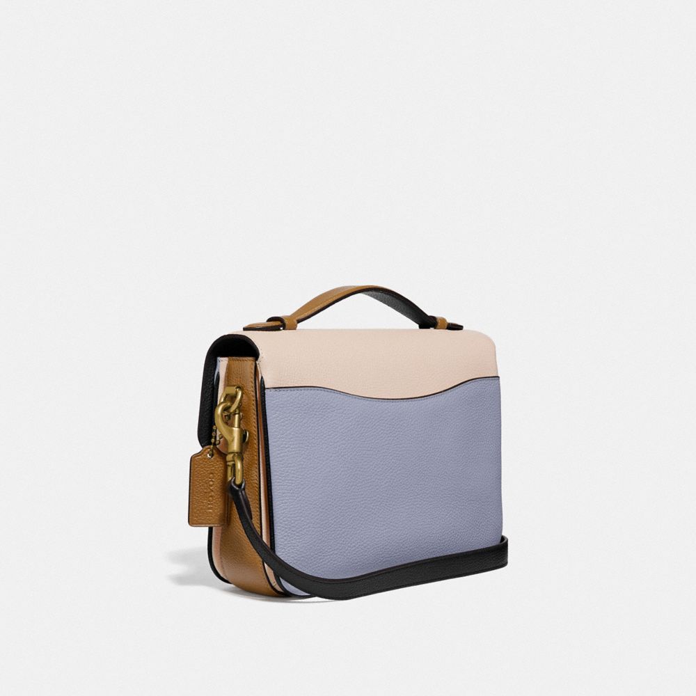 COACH®,CASSIE CROSSBODY IN COLORBLOCK,Pebble Leather,Small,Brass/Mist Straw Multi,Angle View