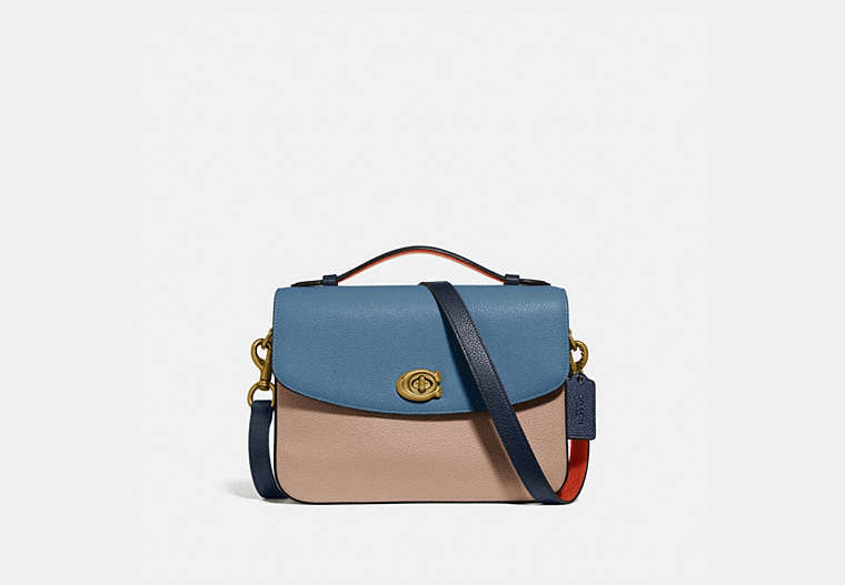 COACH®,CASSIE CROSSBODY IN COLORBLOCK,Pebble Leather,Small,Brass/Lake Multi,Front View