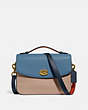 COACH®,CASSIE CROSSBODY IN COLORBLOCK,Pebble Leather,Small,Brass/Lake Multi,Front View