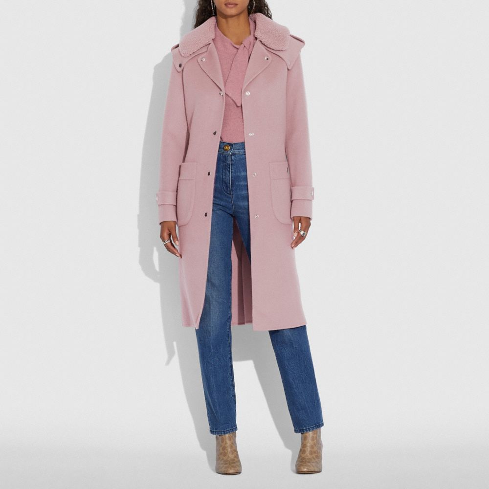 COACH®,Double Face Midi Coat With Removable Shearling Collar,,Scale View